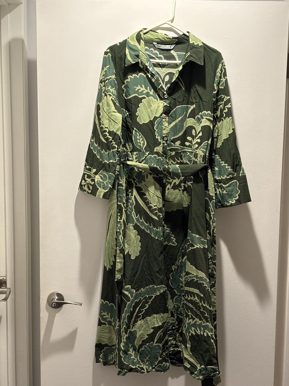 Zara Dark Green and Light Green Floral Maxi Shirt Dress
